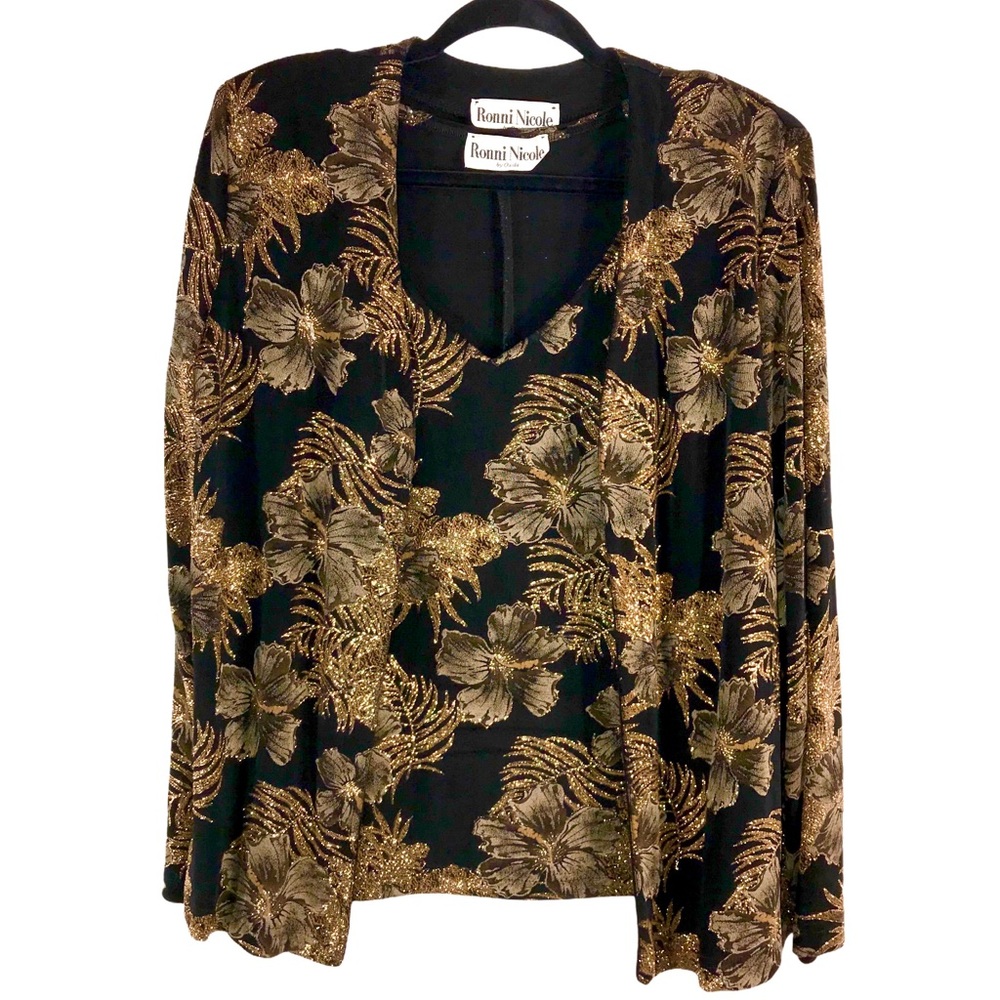 Two Piece Vintage Black Gold Bling Jacket & Top